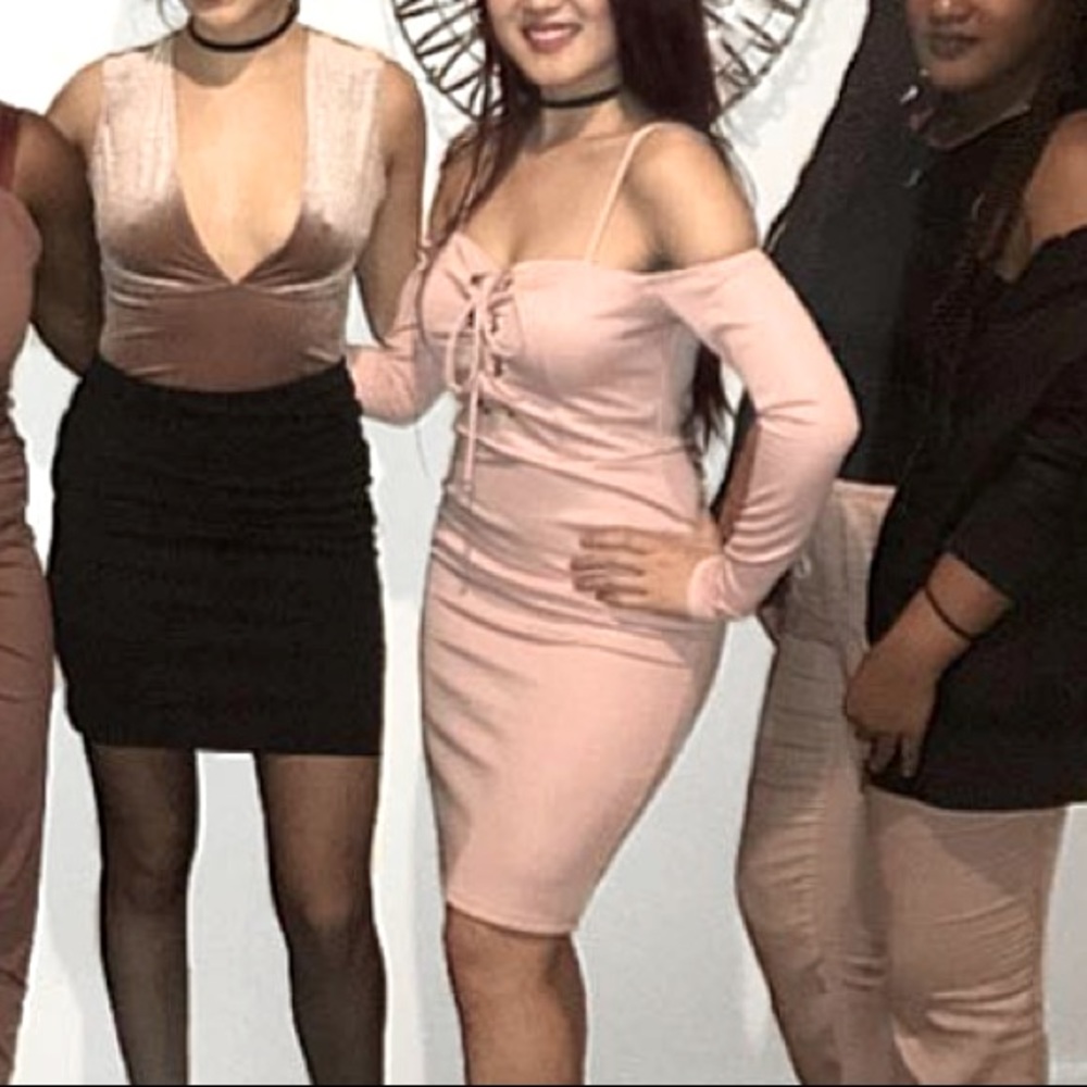 Size S | Charlotte Russe light pink off shoulder lace up mini dress